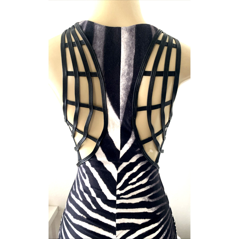 NWT SKY Dress Scoop Sleeveless Maxi Ruched Zebra Animal Print Cut Out Leather M - Picture 10 of 13